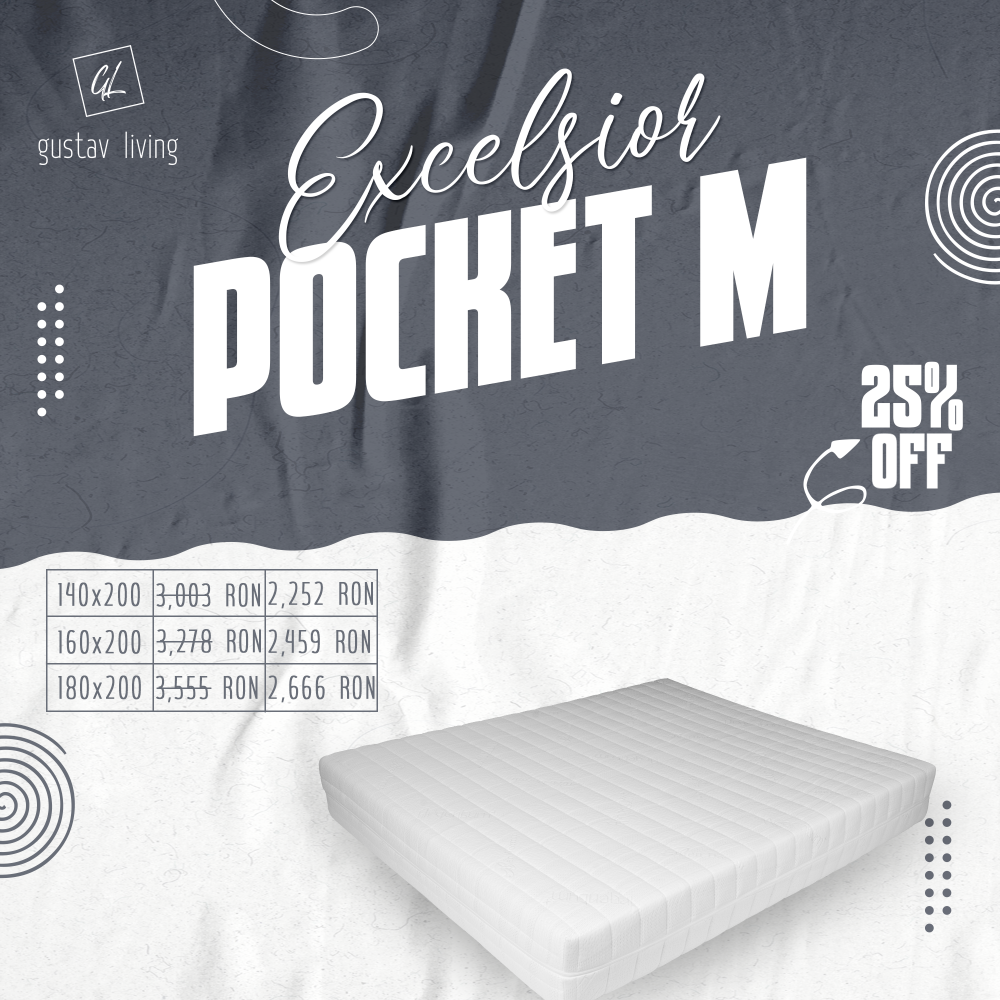 Saltea Bien Dormir Excelsior Pocket M, ortopedica, Argentum, memory profilat, arcuri pocket spring